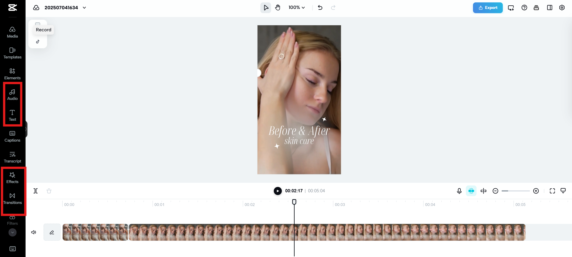 Customize with text, transitions, effects and audio