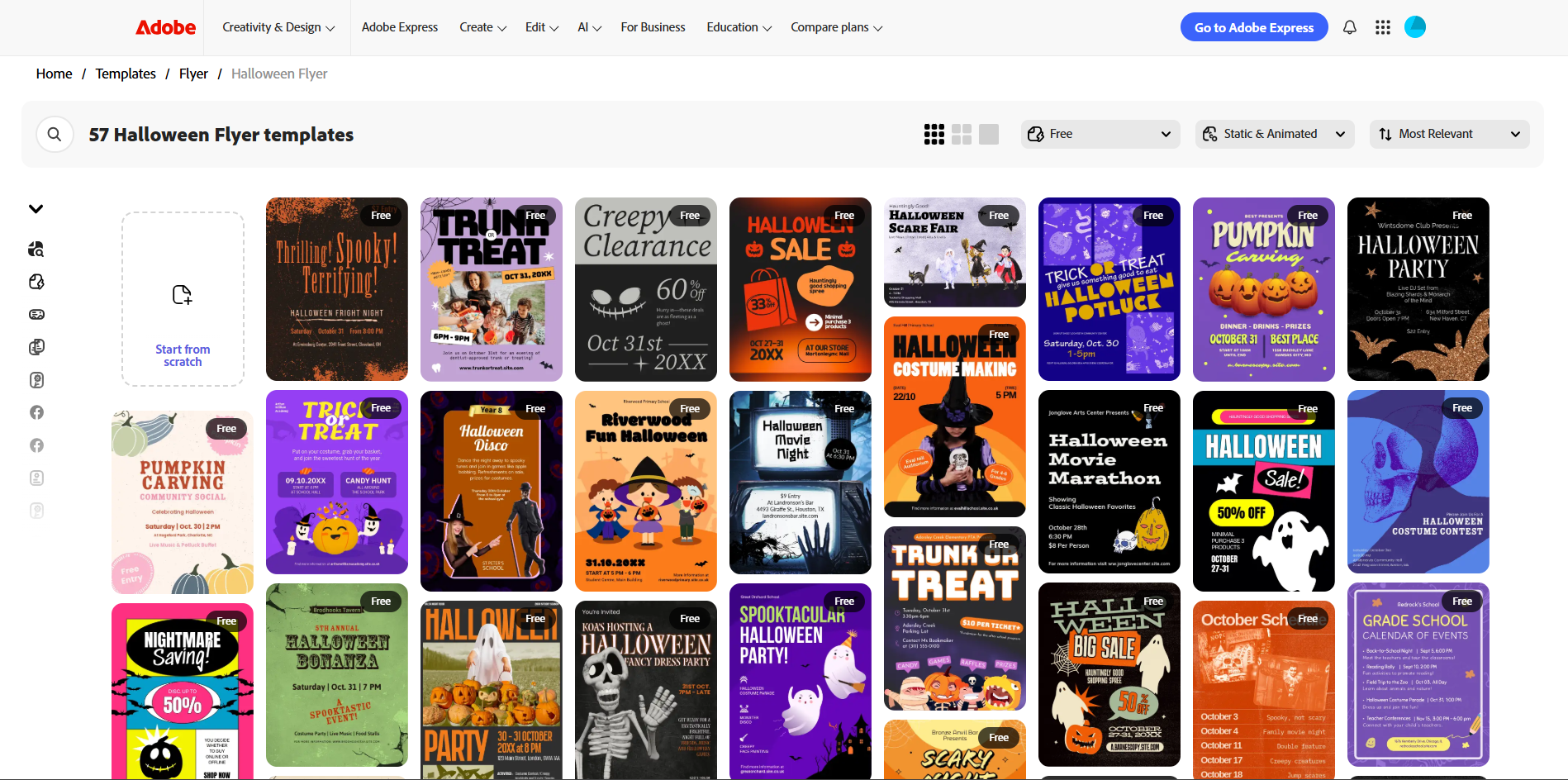 Interface of Adobe - a tool with customizable Halloween flyer templates