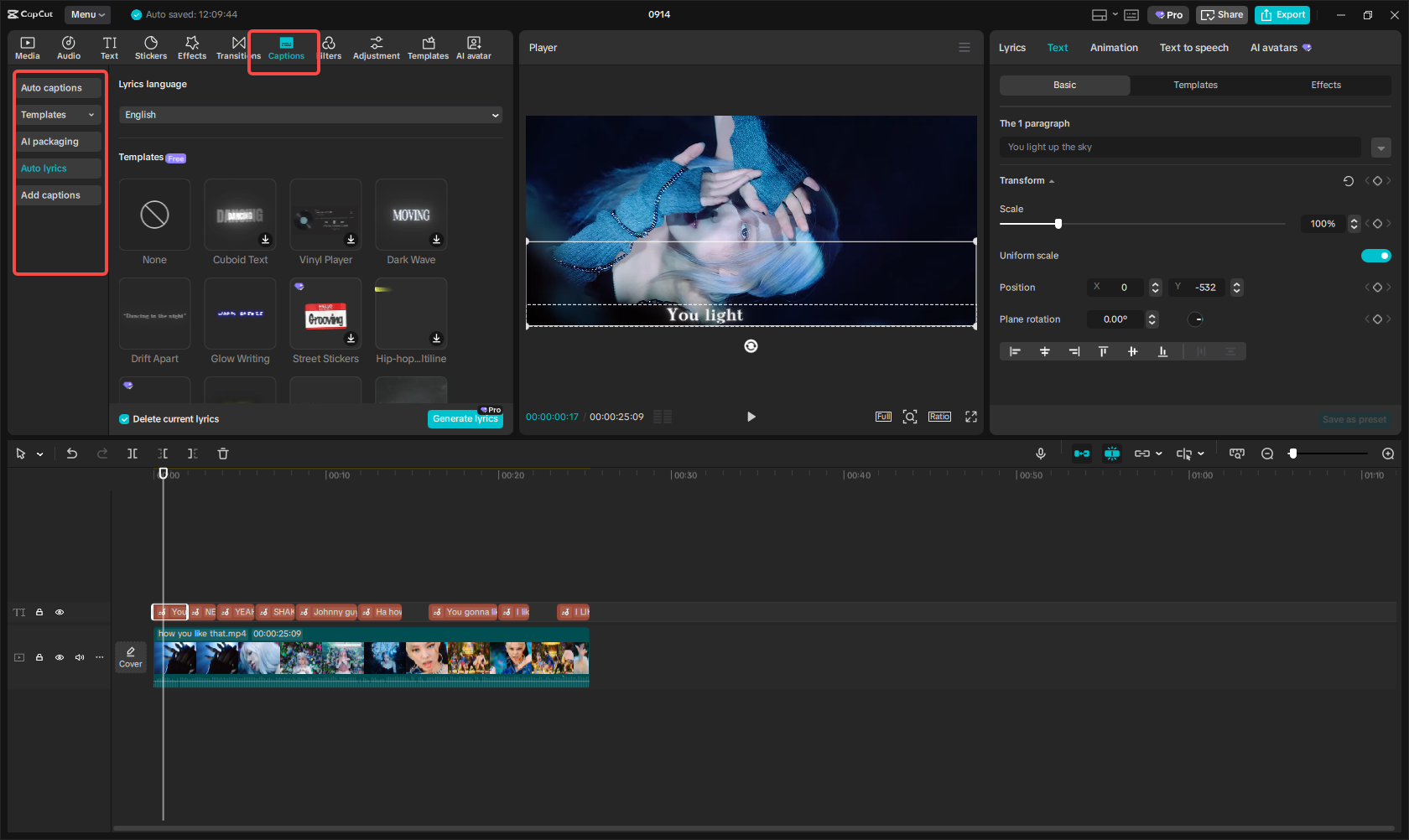 Add captions to the video