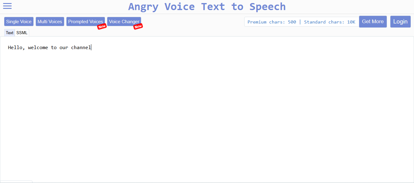 Text to voice's angry voice generator interface