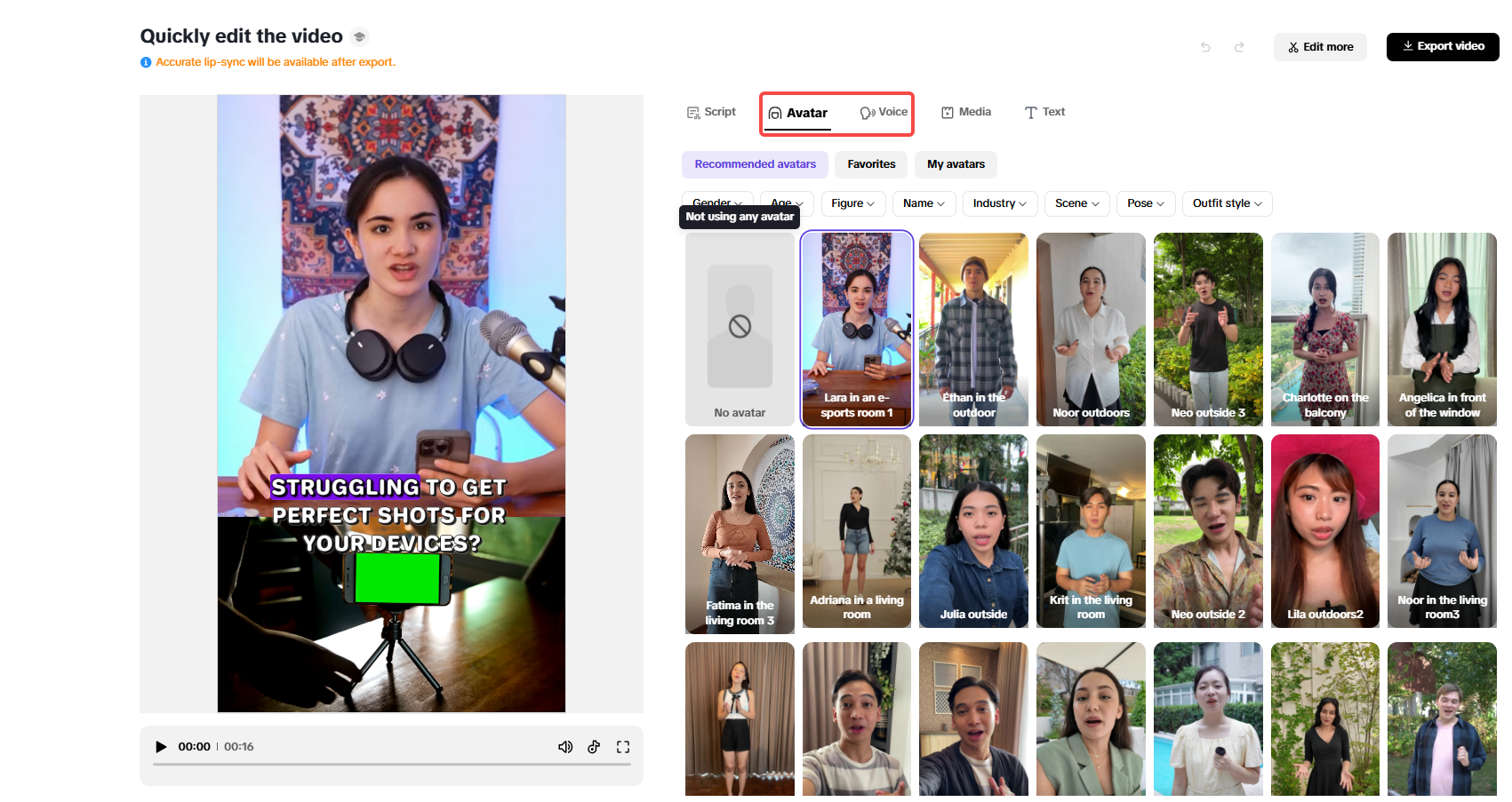 Pippit AI avatars and voices