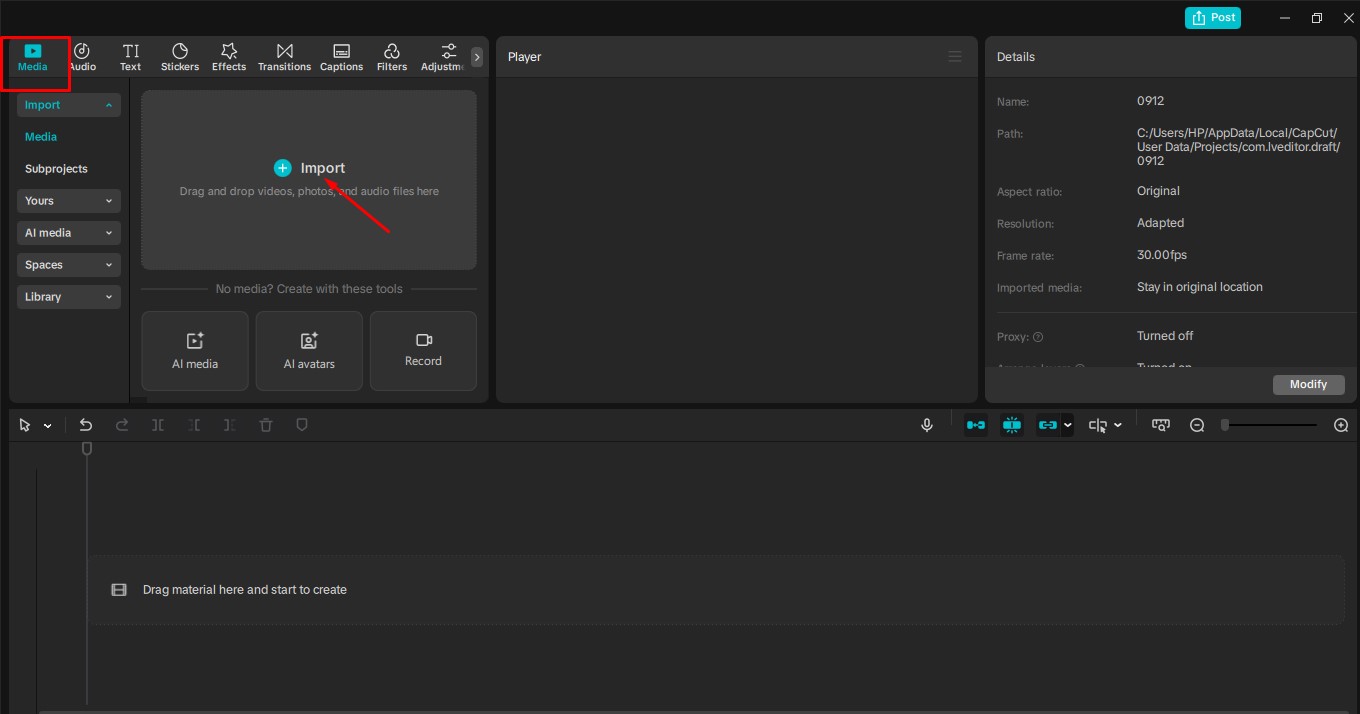 Import the video into CapCut