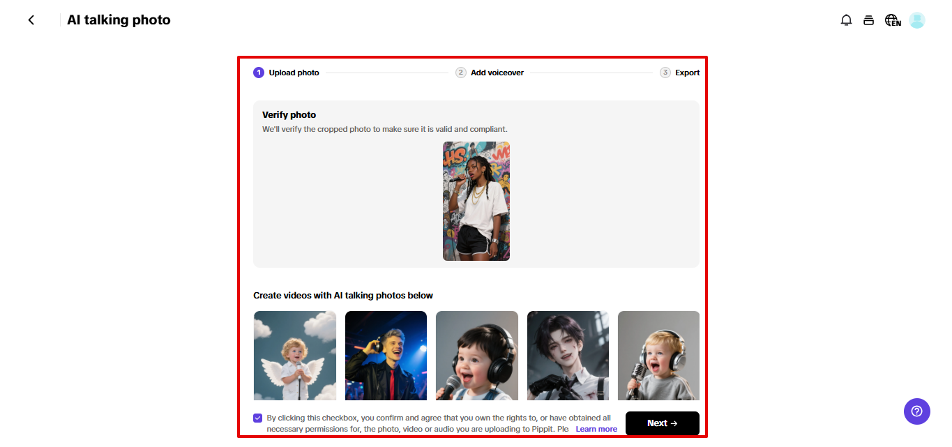 Uploading picture to Pippit