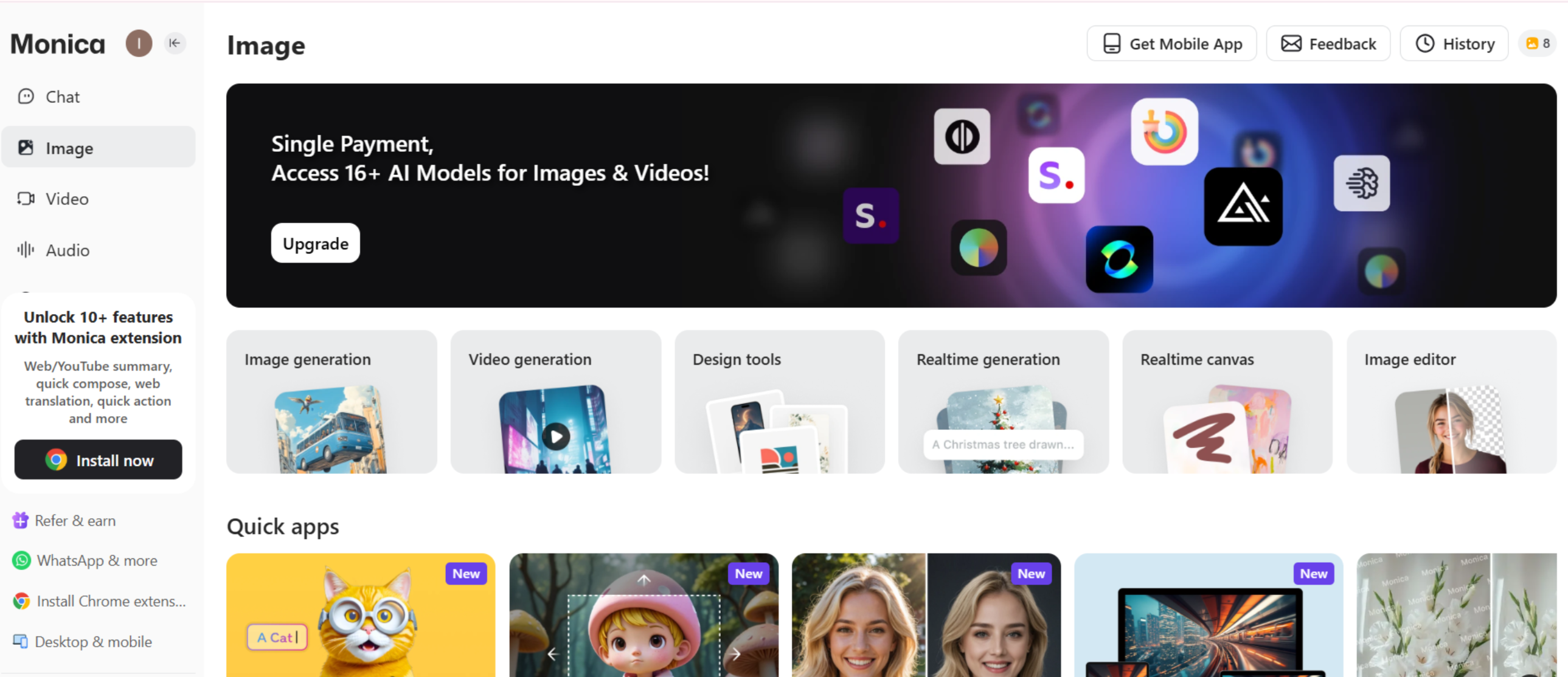 Monica Arayüzü - animasyonlu görüntüler oluşturmak için çevrimiçi bir araç