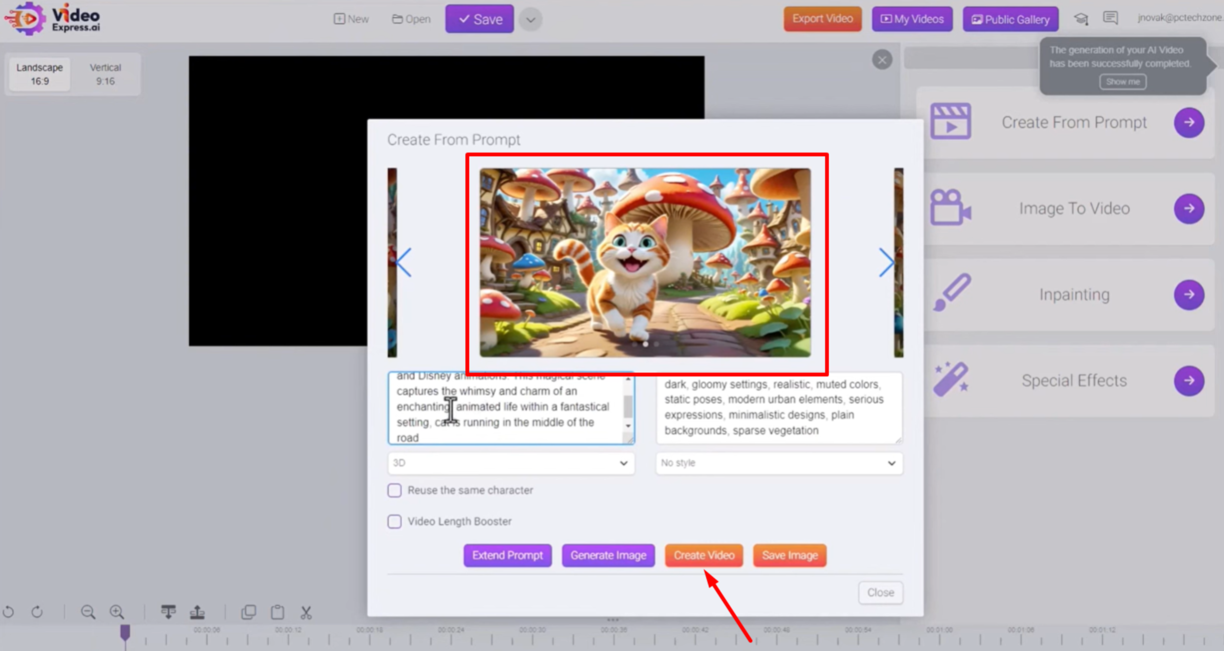 Generating video in Video Express AI