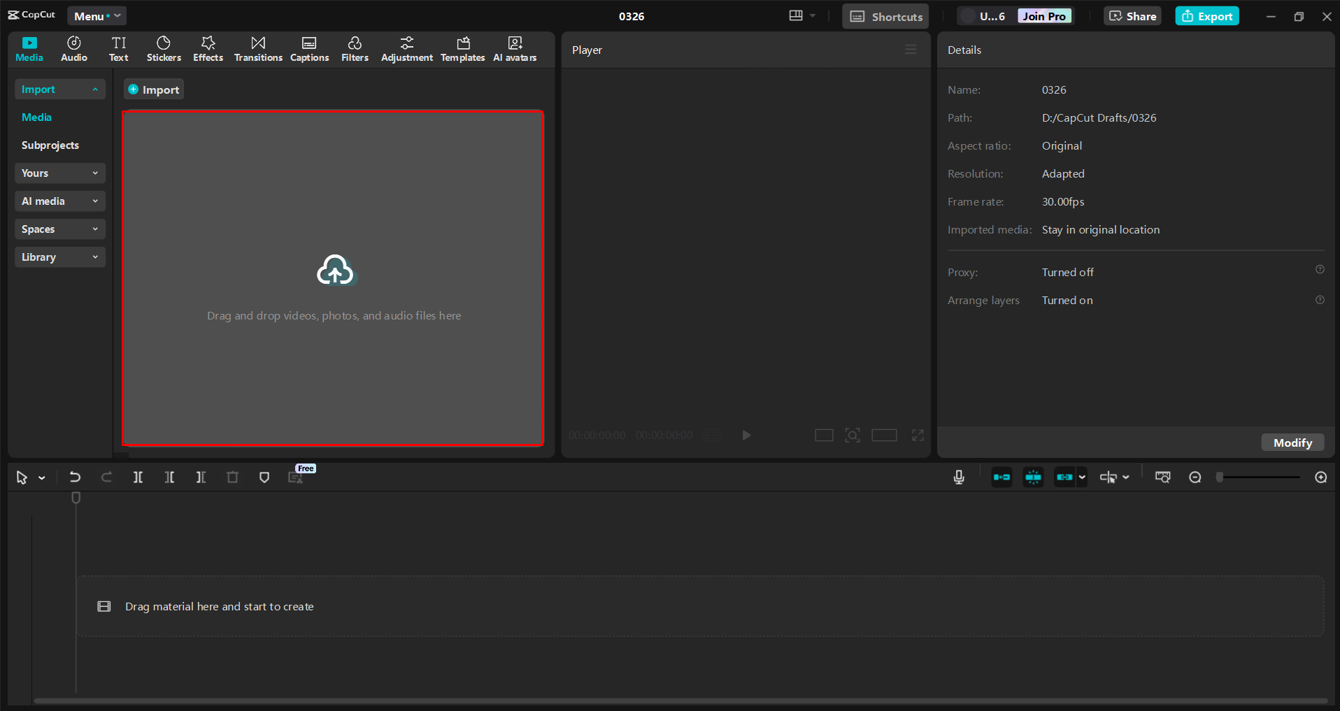 Importing a video into the CapCut desktop video editor