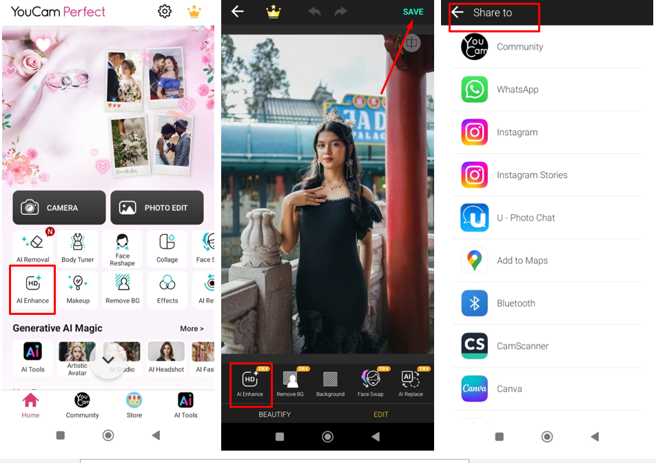 Image showing how to increase photo quality using YouCam Perfect