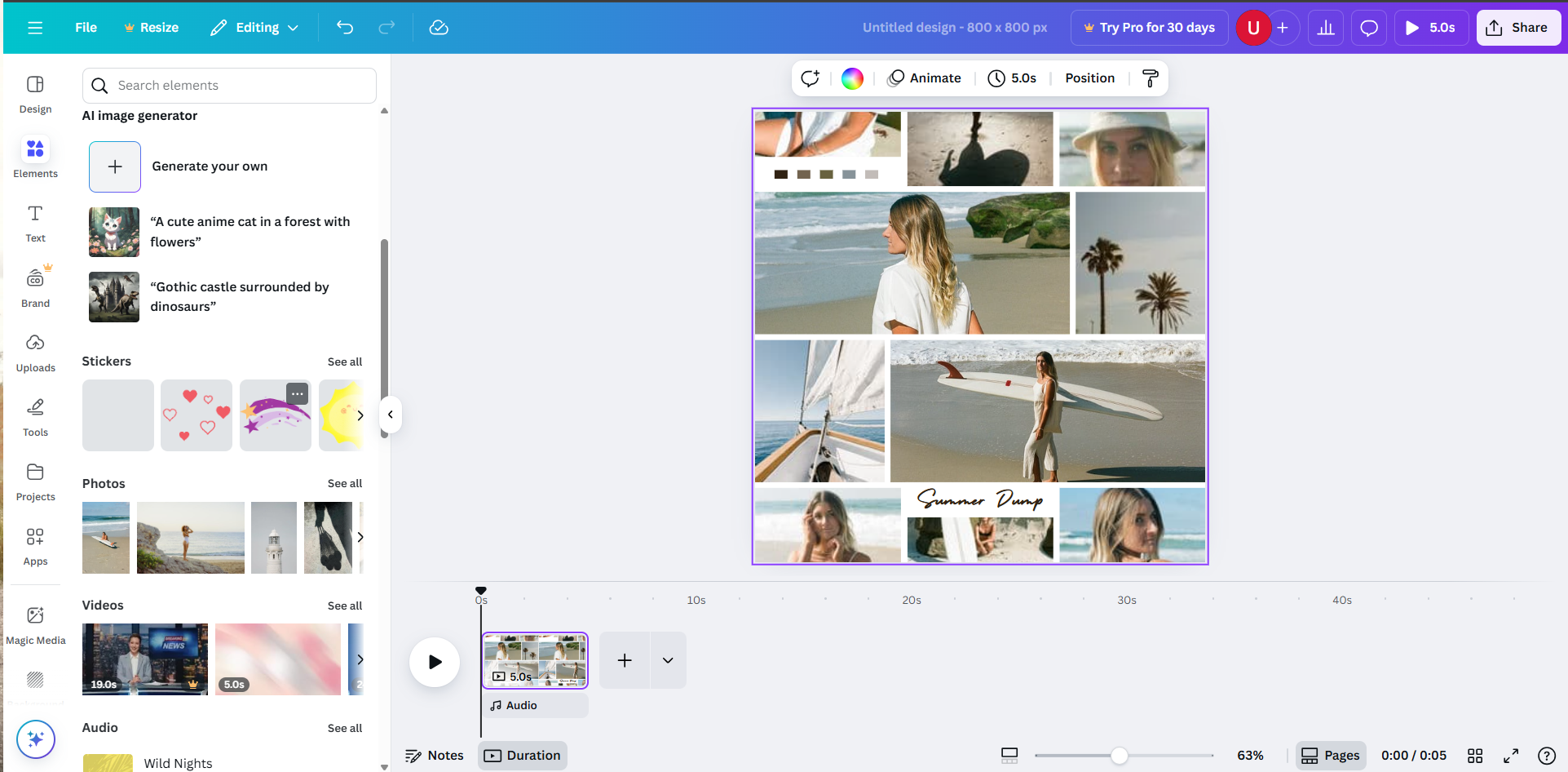Interface of Canva - the perfect video montage maker