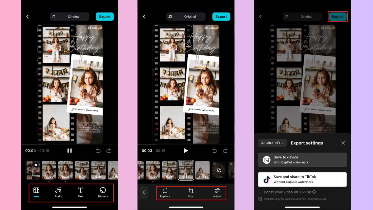 Personalize, edit, and export your video