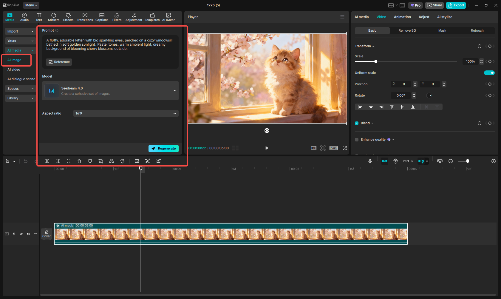 Generating the image in CapCut