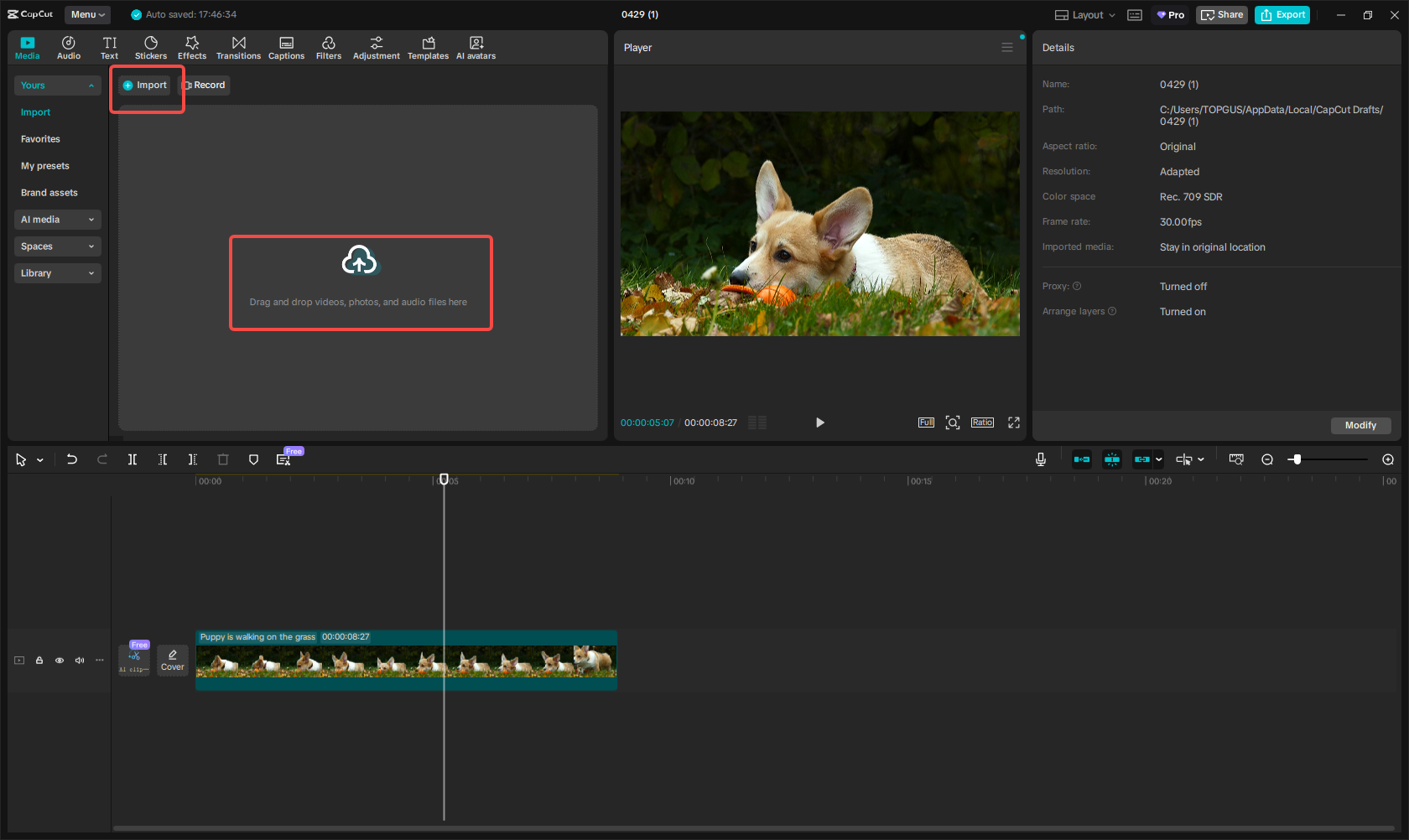 Import your video to CapCut