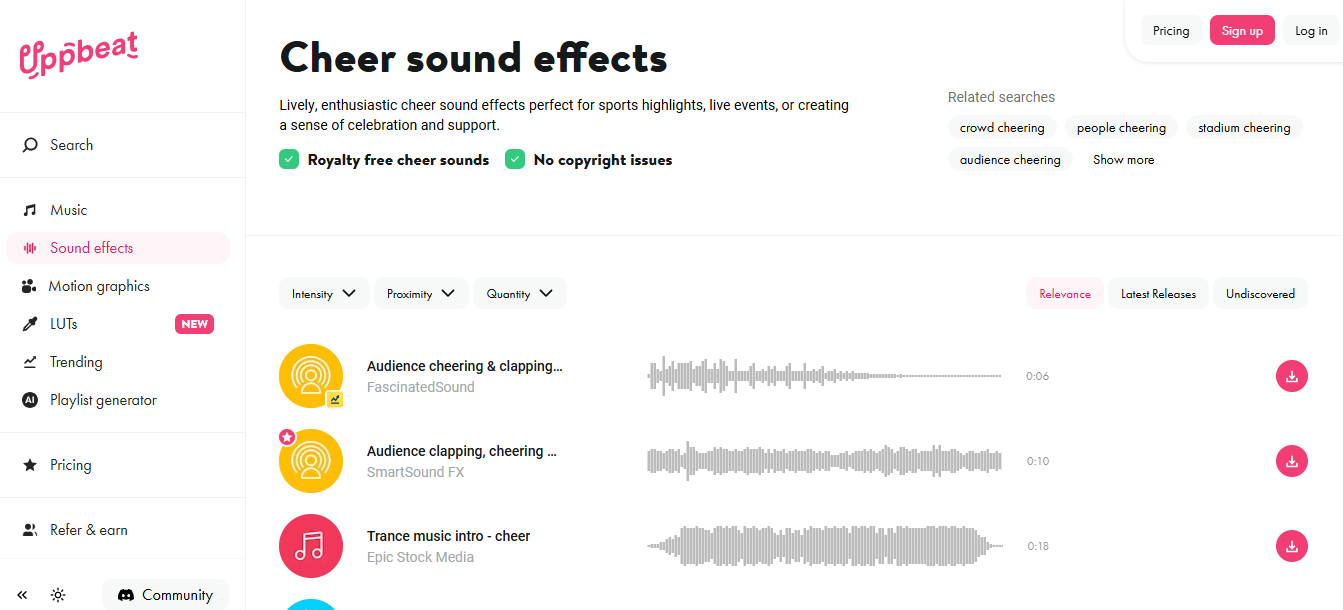 Uppbeat - platform hebat kesan bunyi orang ramai bersorak percuma