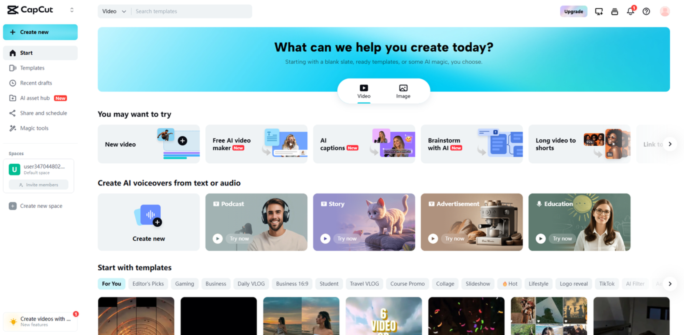 Uživatelské rozhraní pro video editor aplikace CapCut Web
