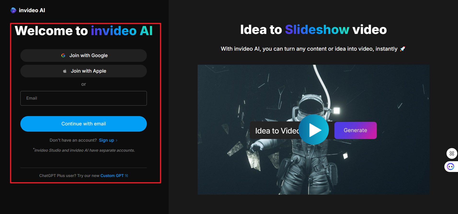 generatore gratuito ai Invideo