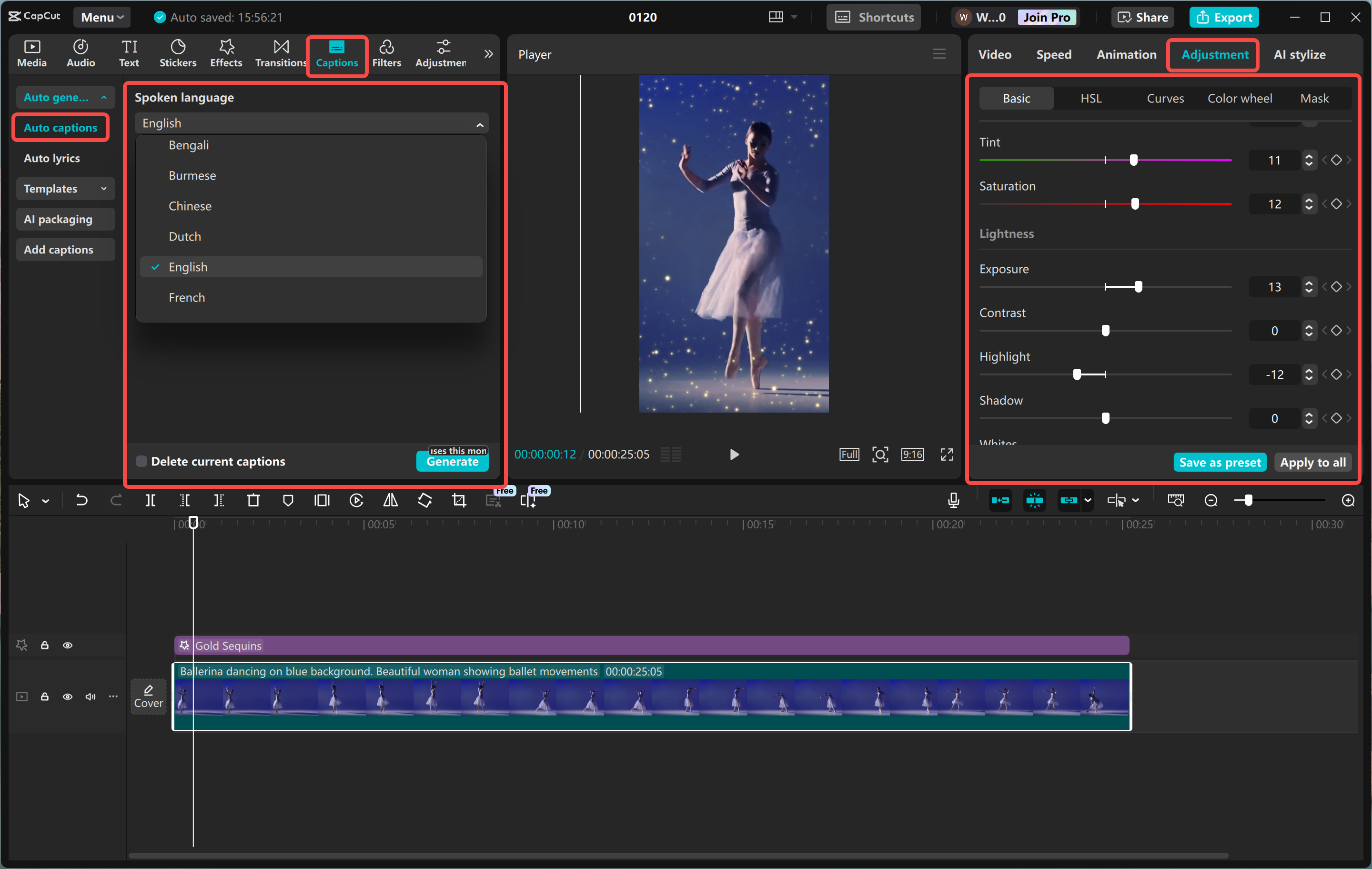 Editing and refining the video in the CapCut desktop video editor