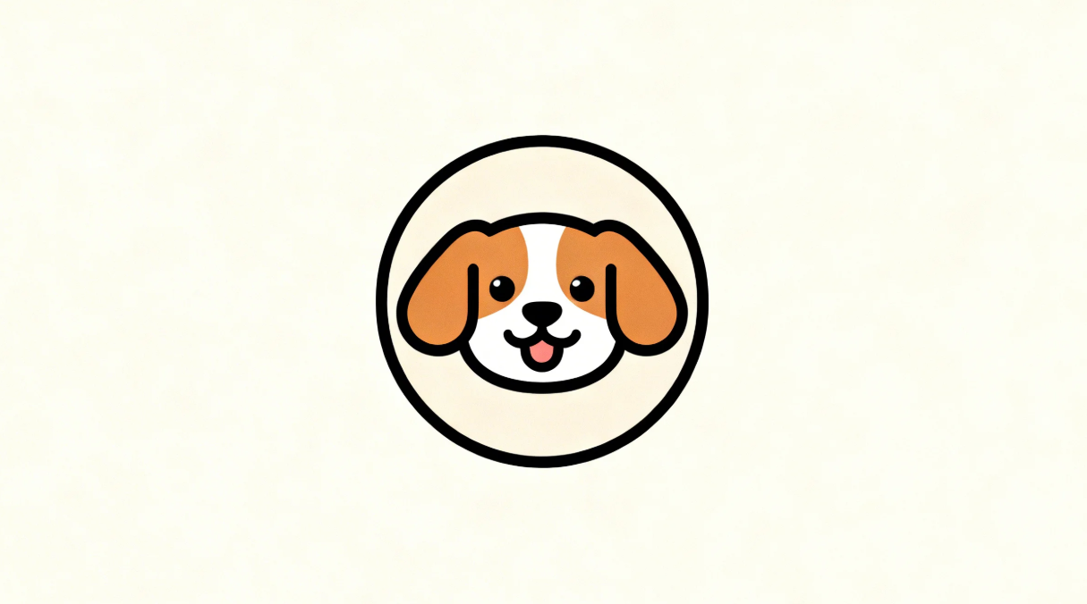 간단한 원 안의 귀여운 강아지 얼굴 로고