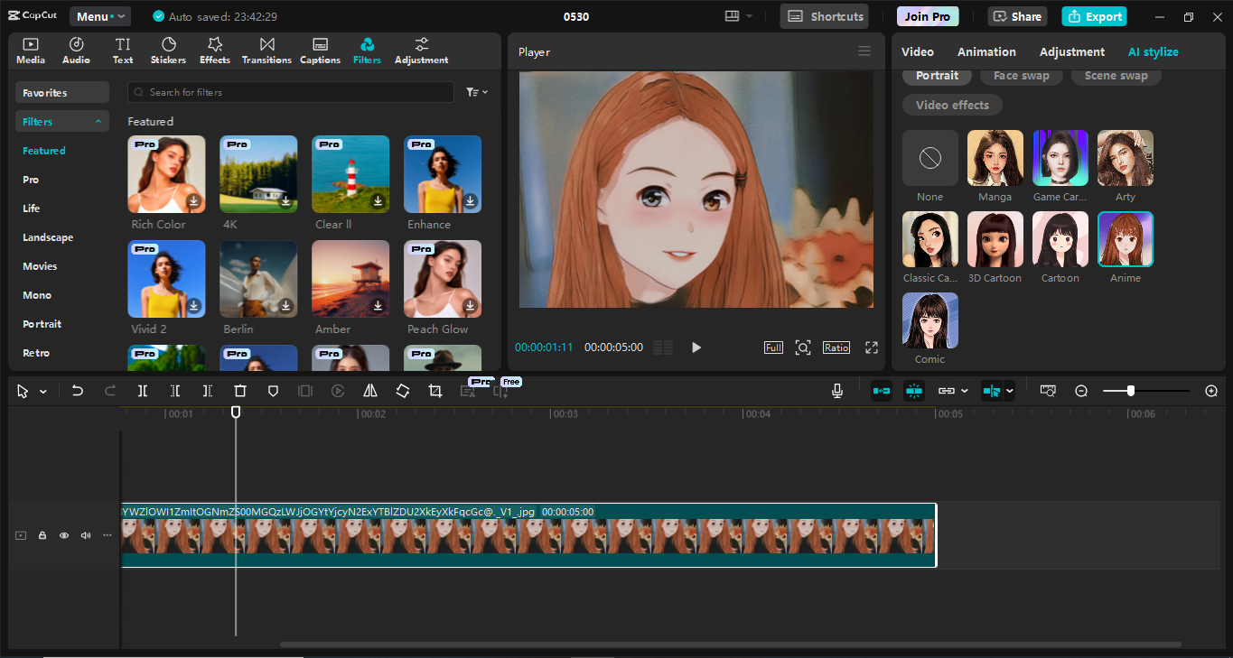 Interface of the CapCut desktop video editor - the best tool to convert a picture into a cartoon
