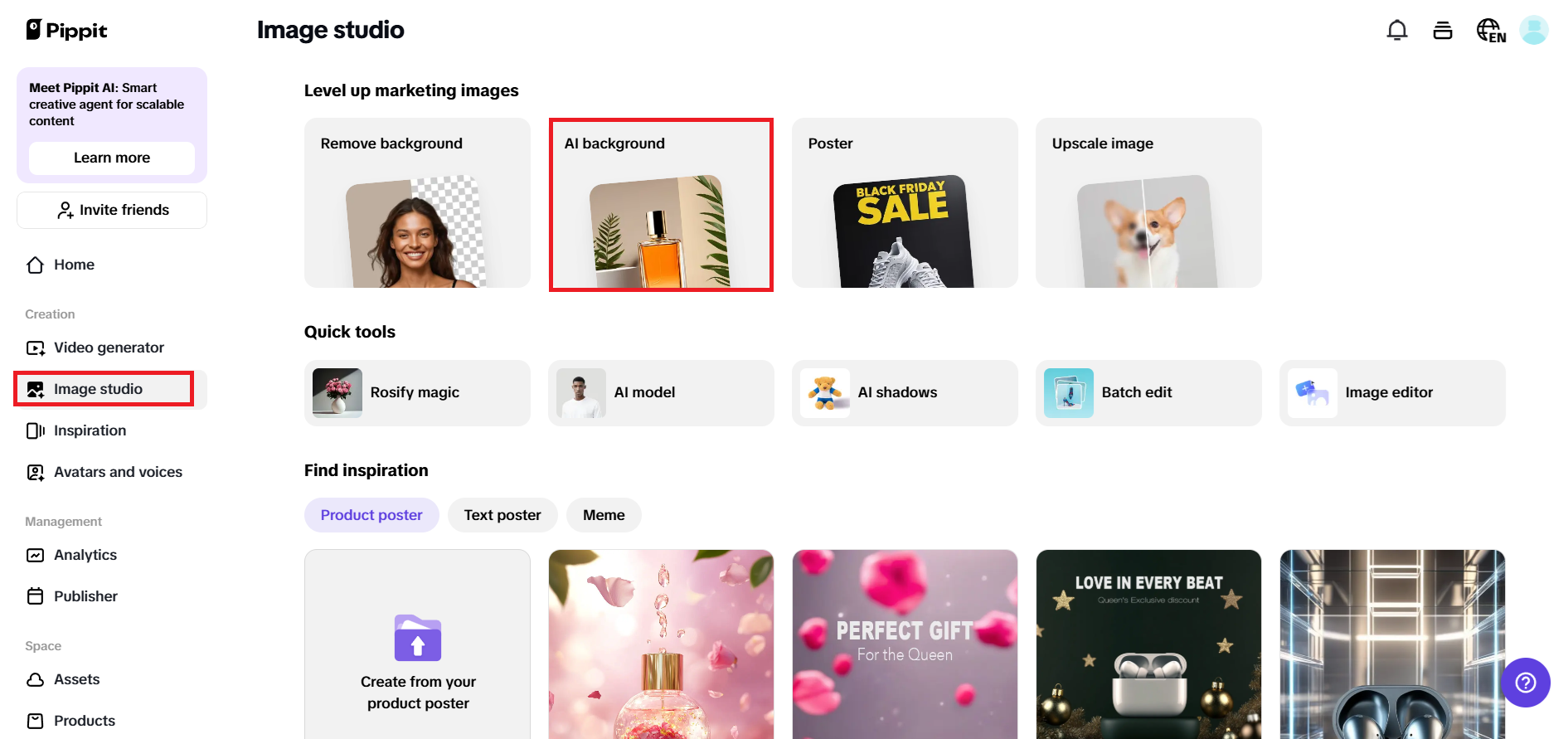 Click on AI Background from the Image studio