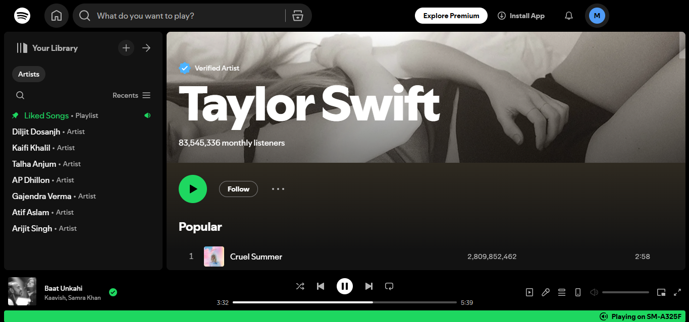 Taylor Swift - salah seorang artis yang paling banyak distrim di Spotify sepanjang masa