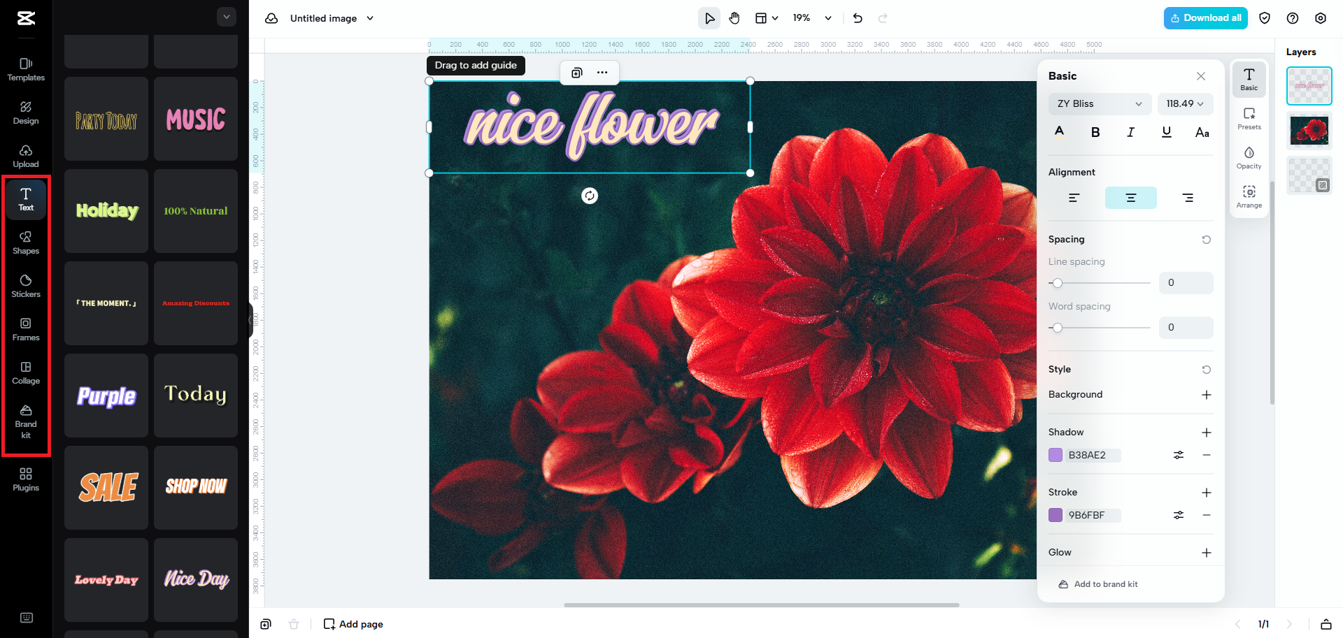 Access options to add text, stickers, etc.