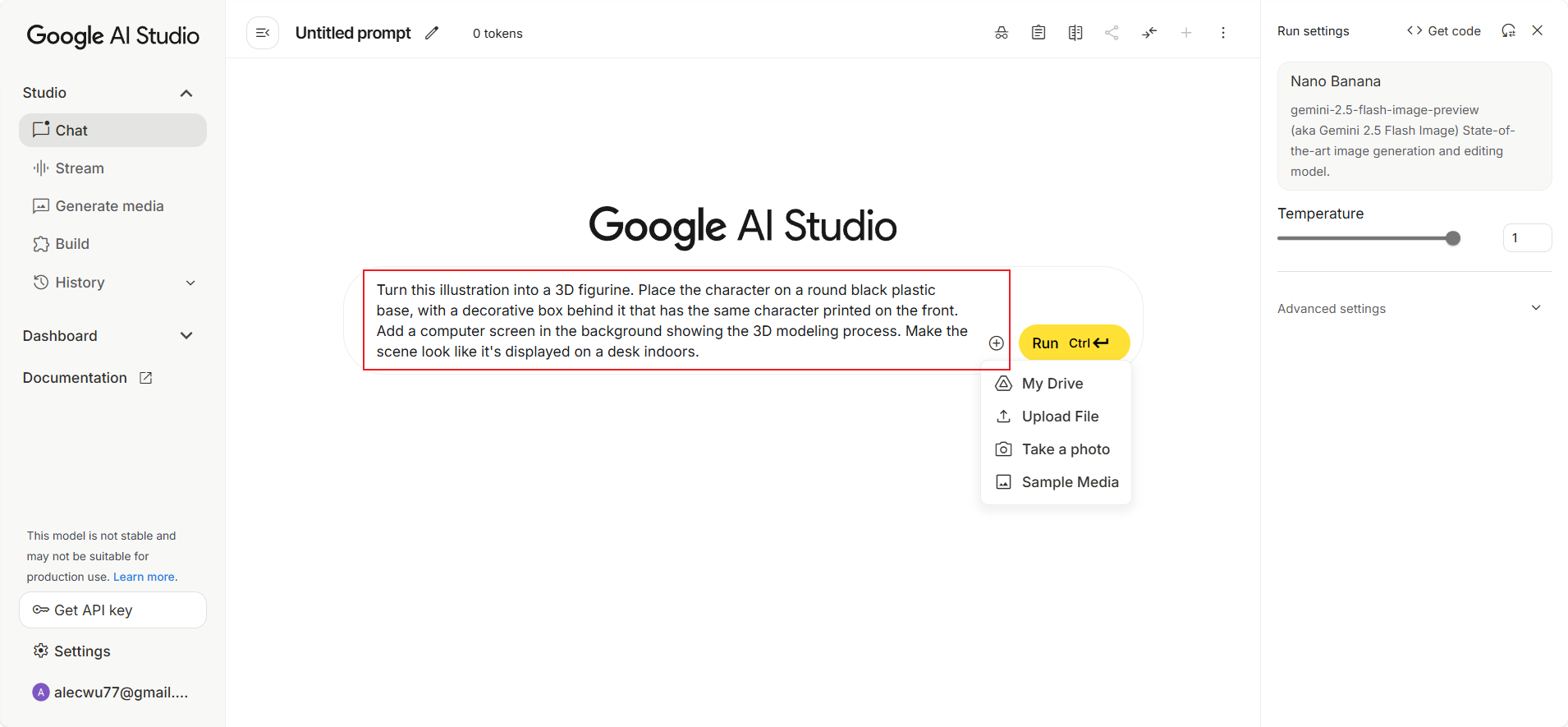 Prepare your prompt and upload your 2D image
