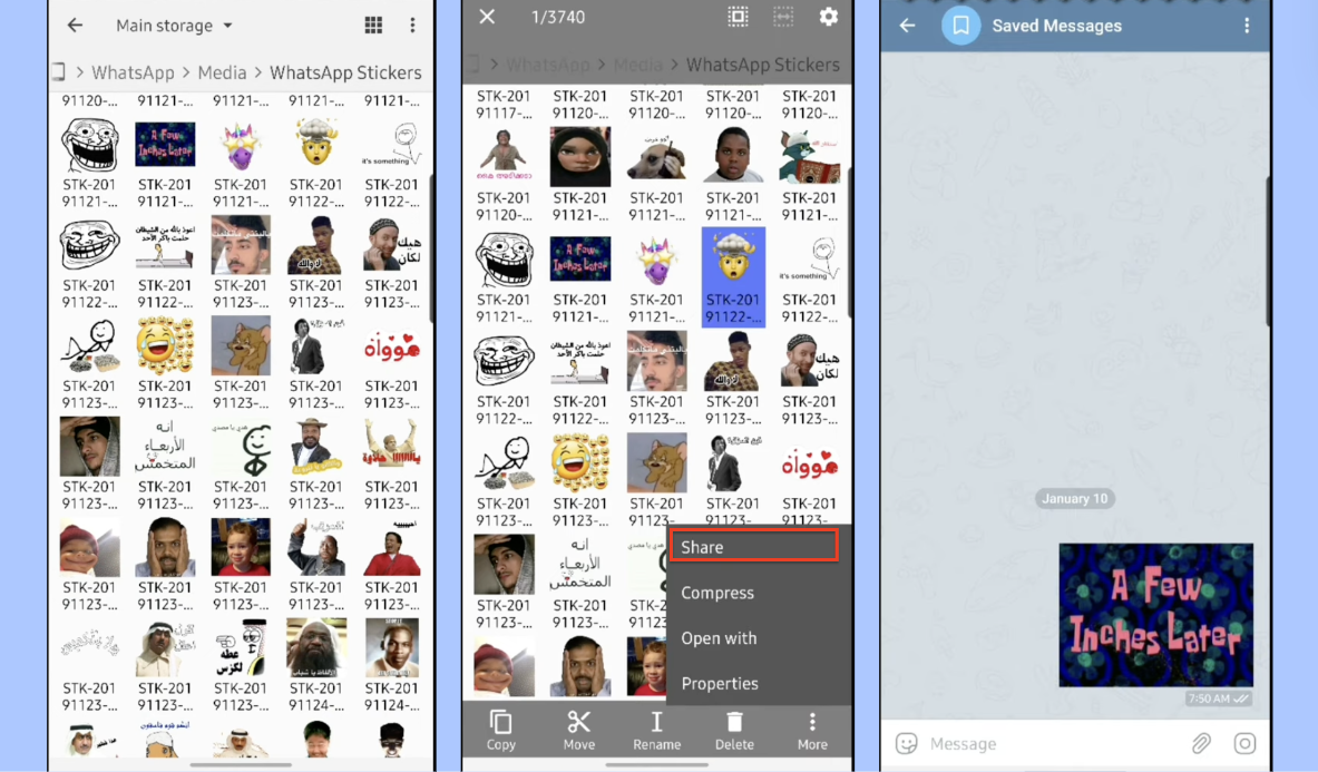 Trasferimento di adesivi da WhatsApp a Telegram