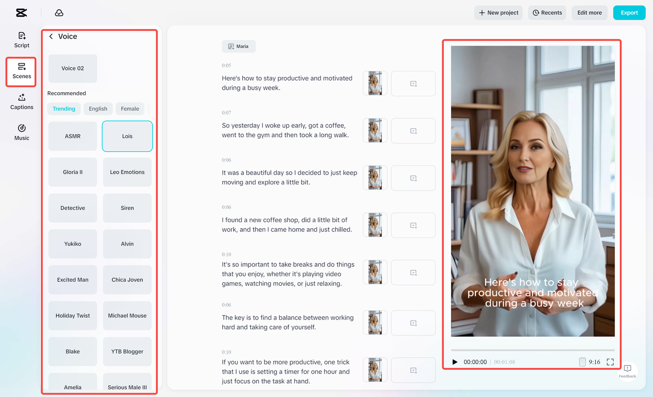 Ajout d'avatars à une vidéo avec l' CapCut éditeur vidéo de bureau