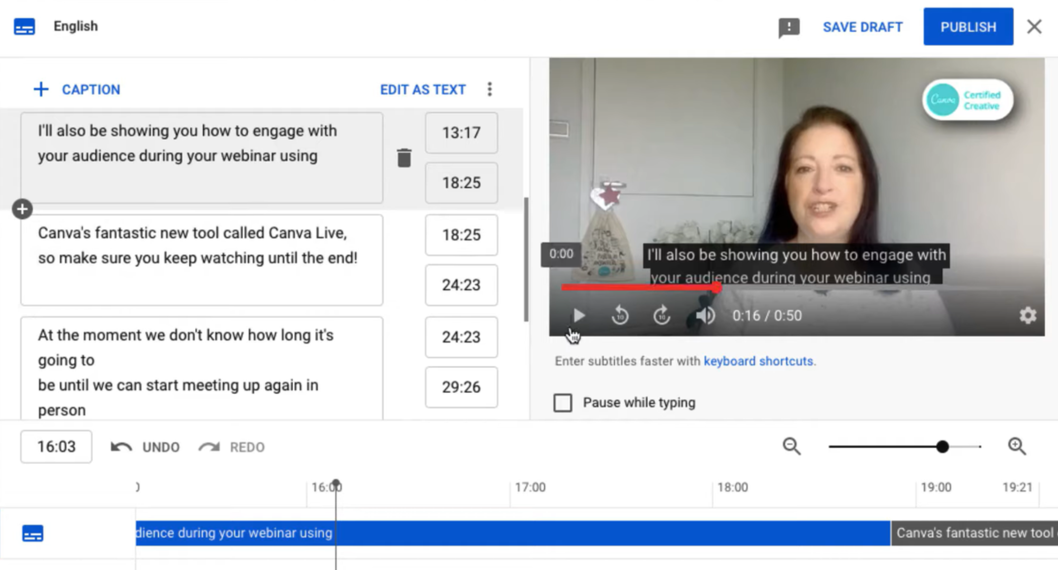 Bearbeiten und Veröffentlichen von Untertiteln in YouTube Studio