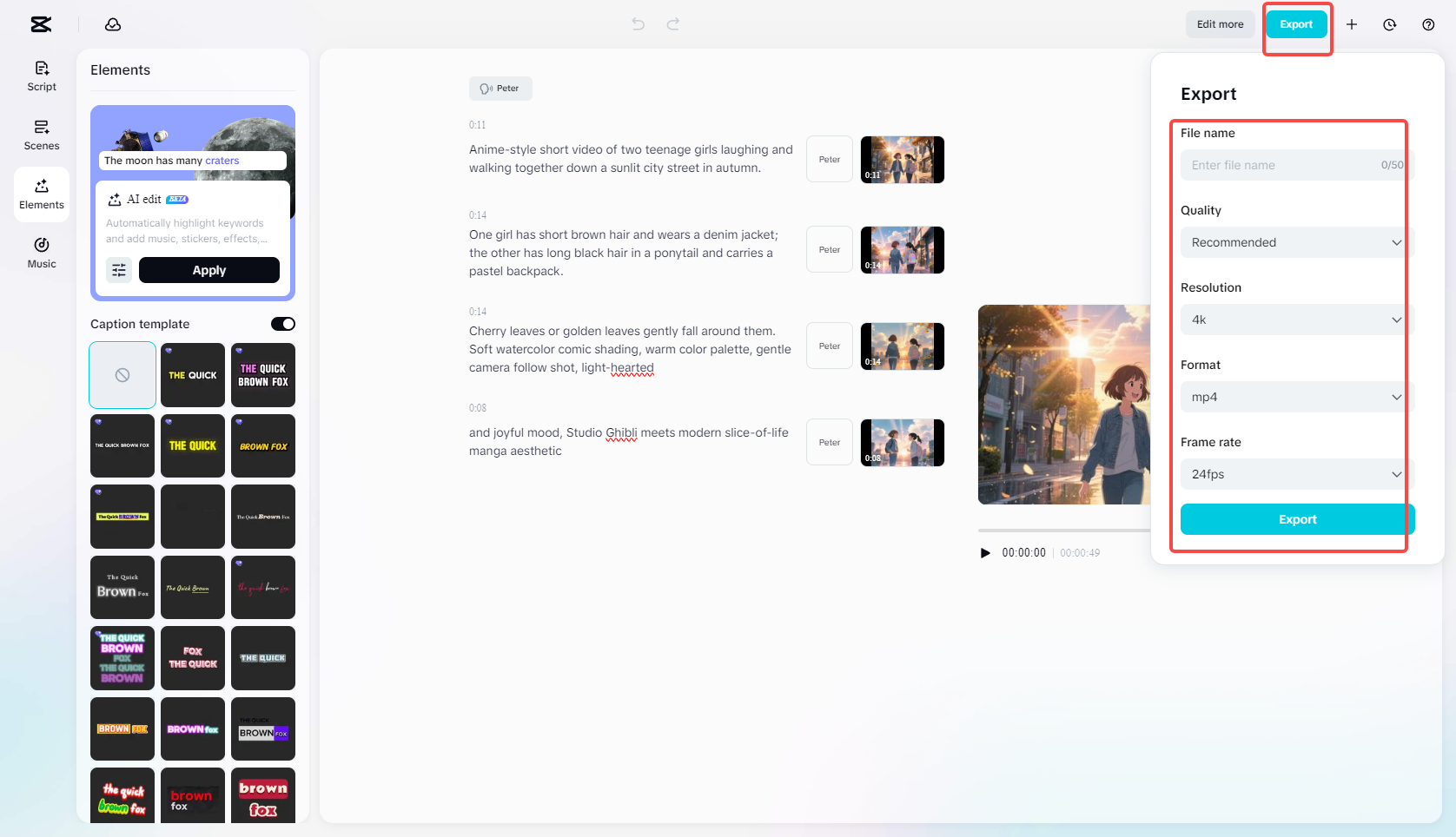 Export the anime video