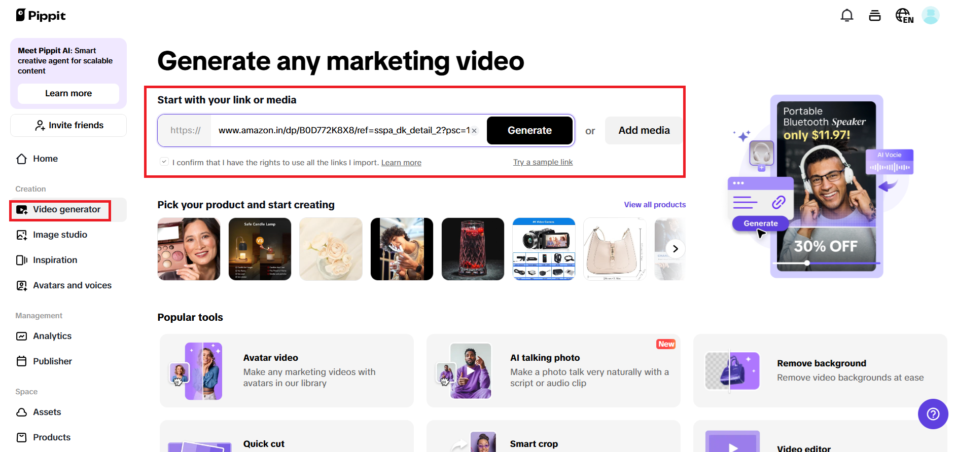 Enter a product link