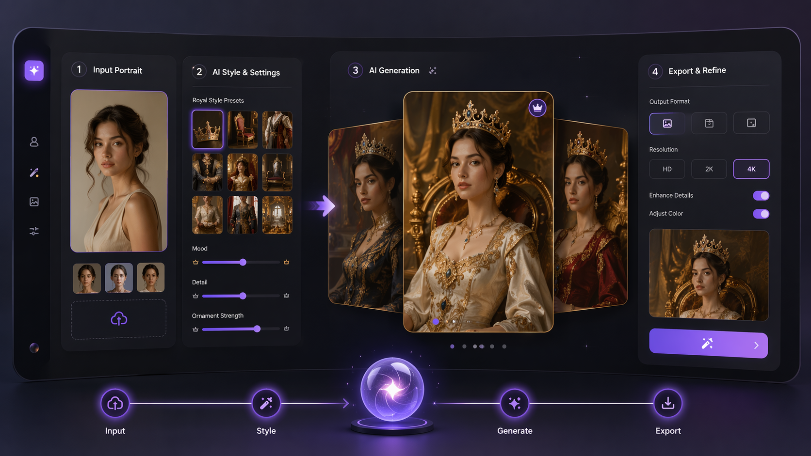 Workflow for creating AI Royal Portrait Trend visuals