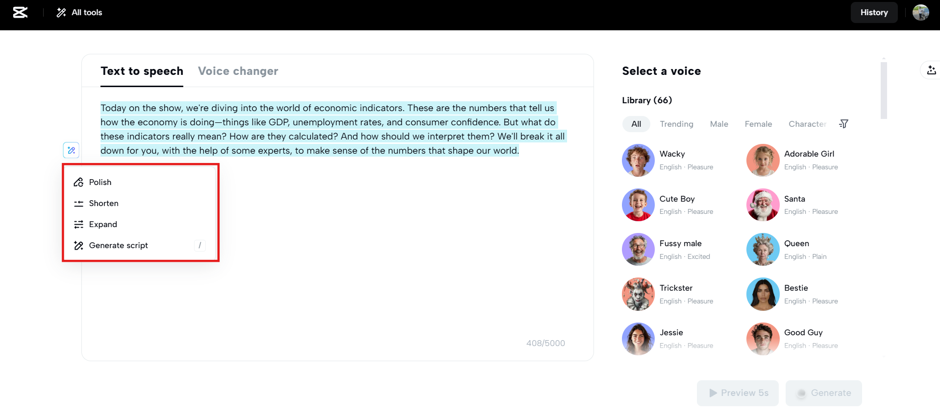 Polish, shorten or expand content