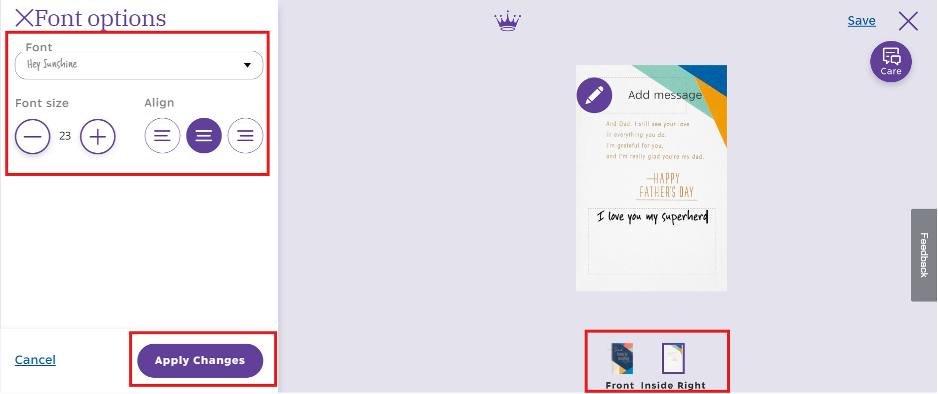 Personalizza la card
