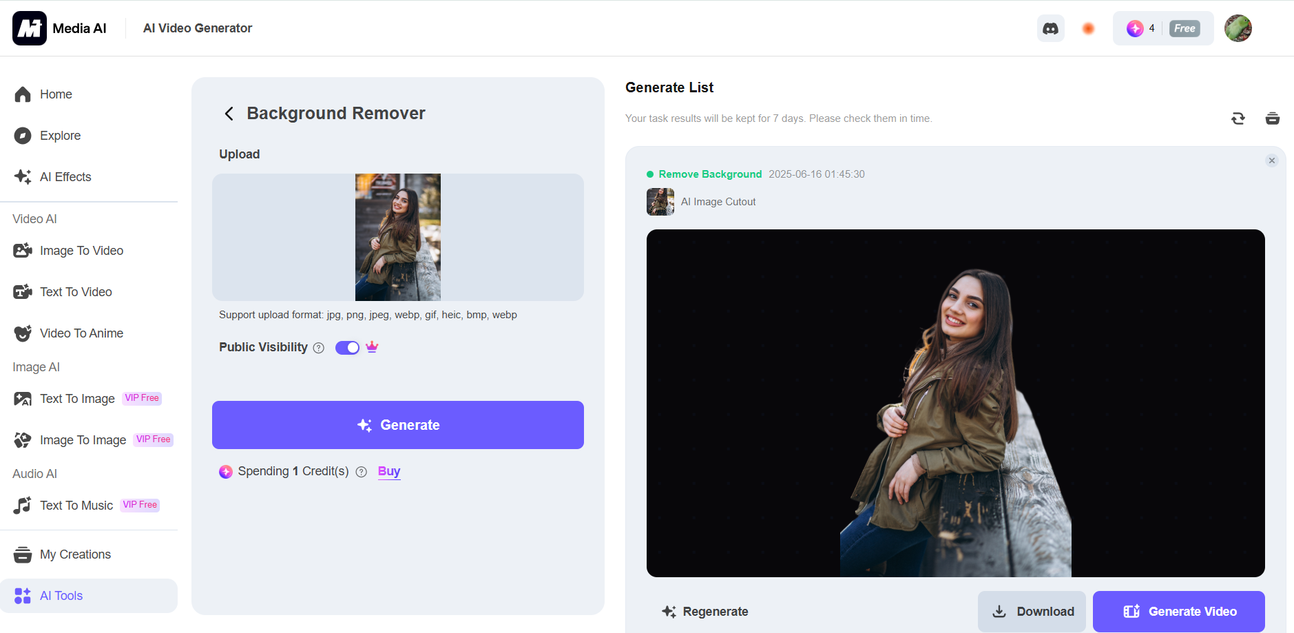 Media.io offers an online video background removal service
