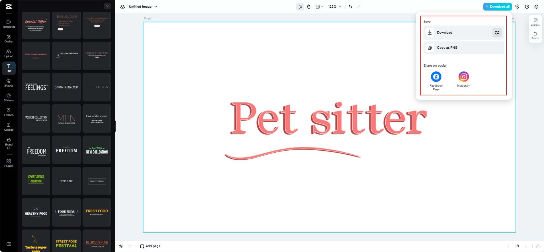 Exporting minimalist typography design from CapCut Web