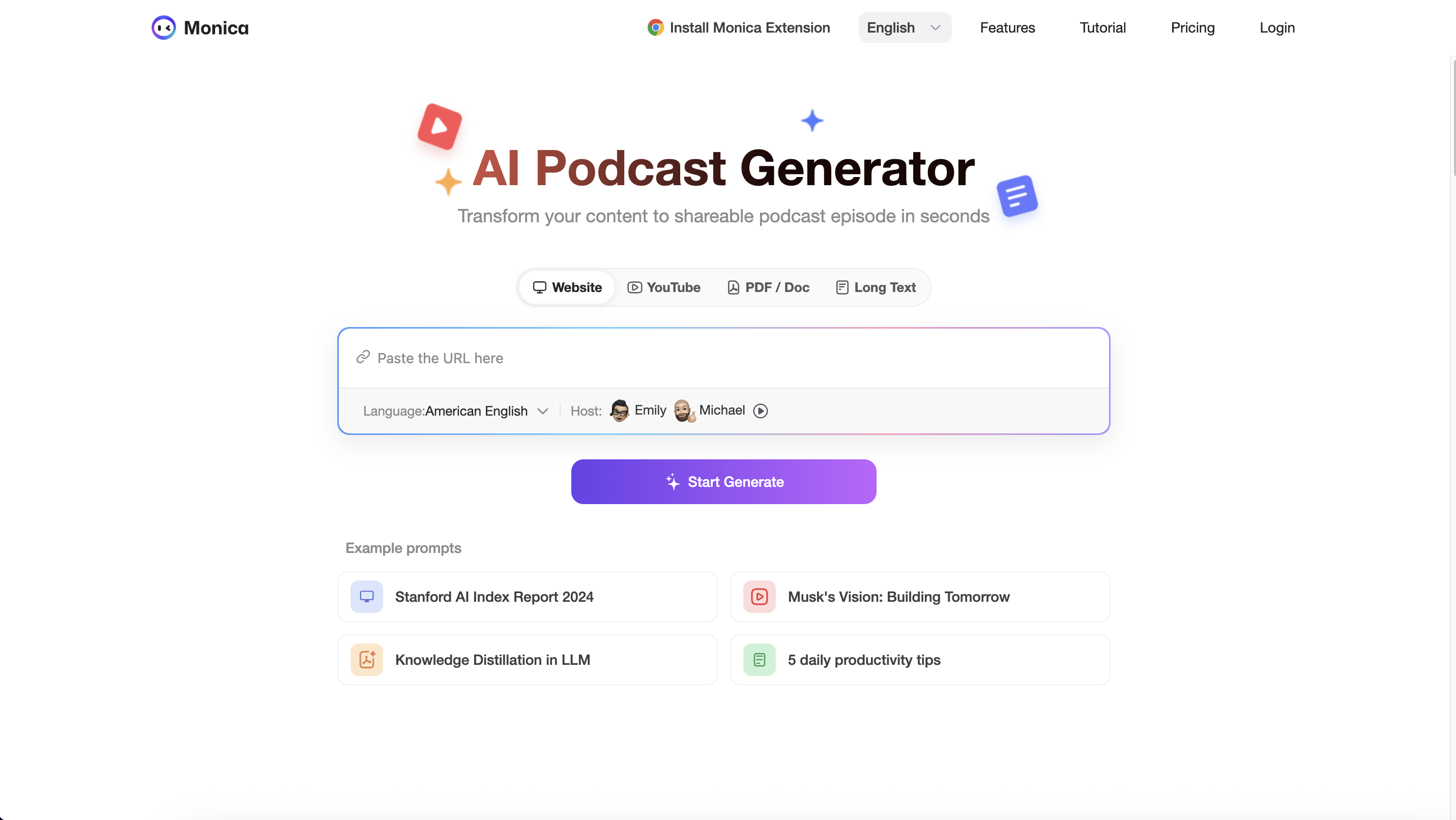Monica AI podcast generator