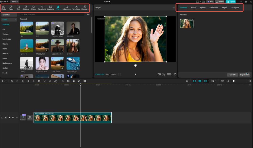 Editing the video in CapCut