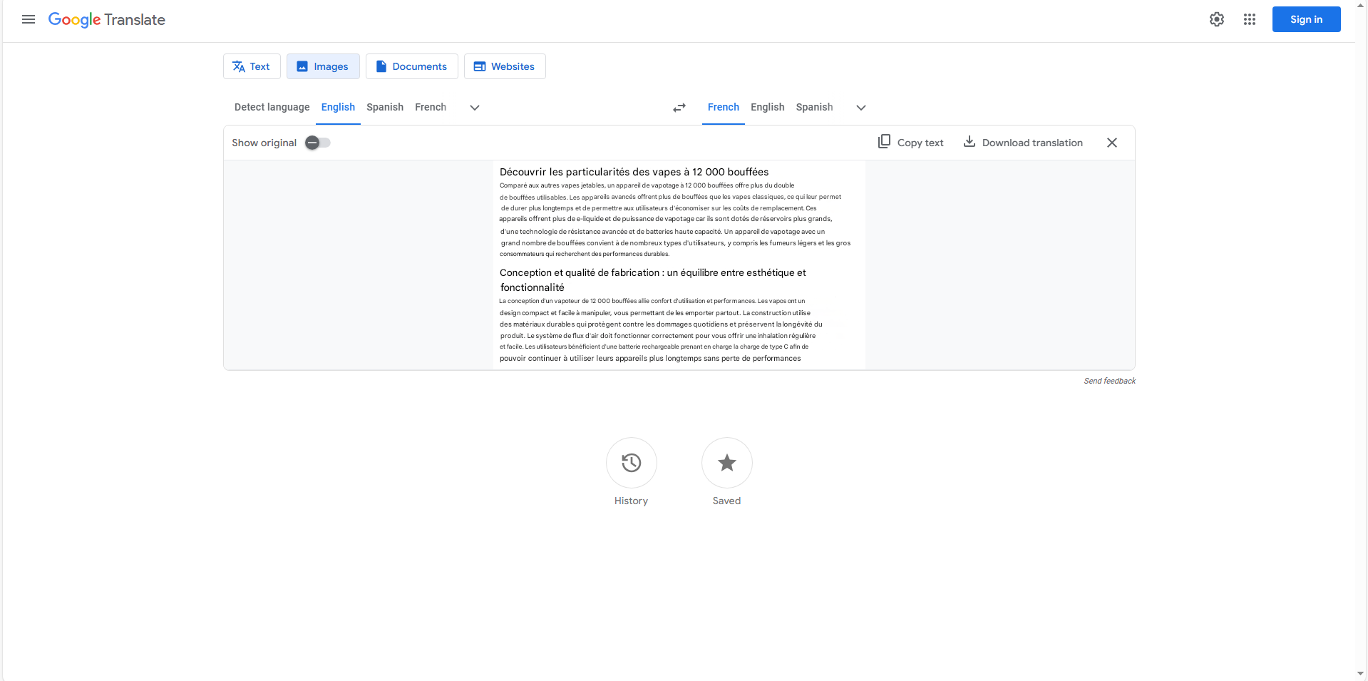 Translate images to French