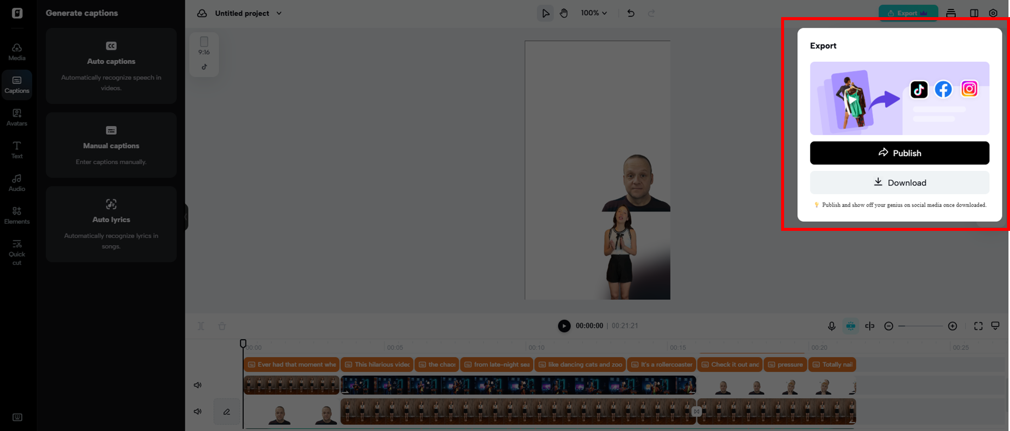 Publique ou baixe seu vídeo criado