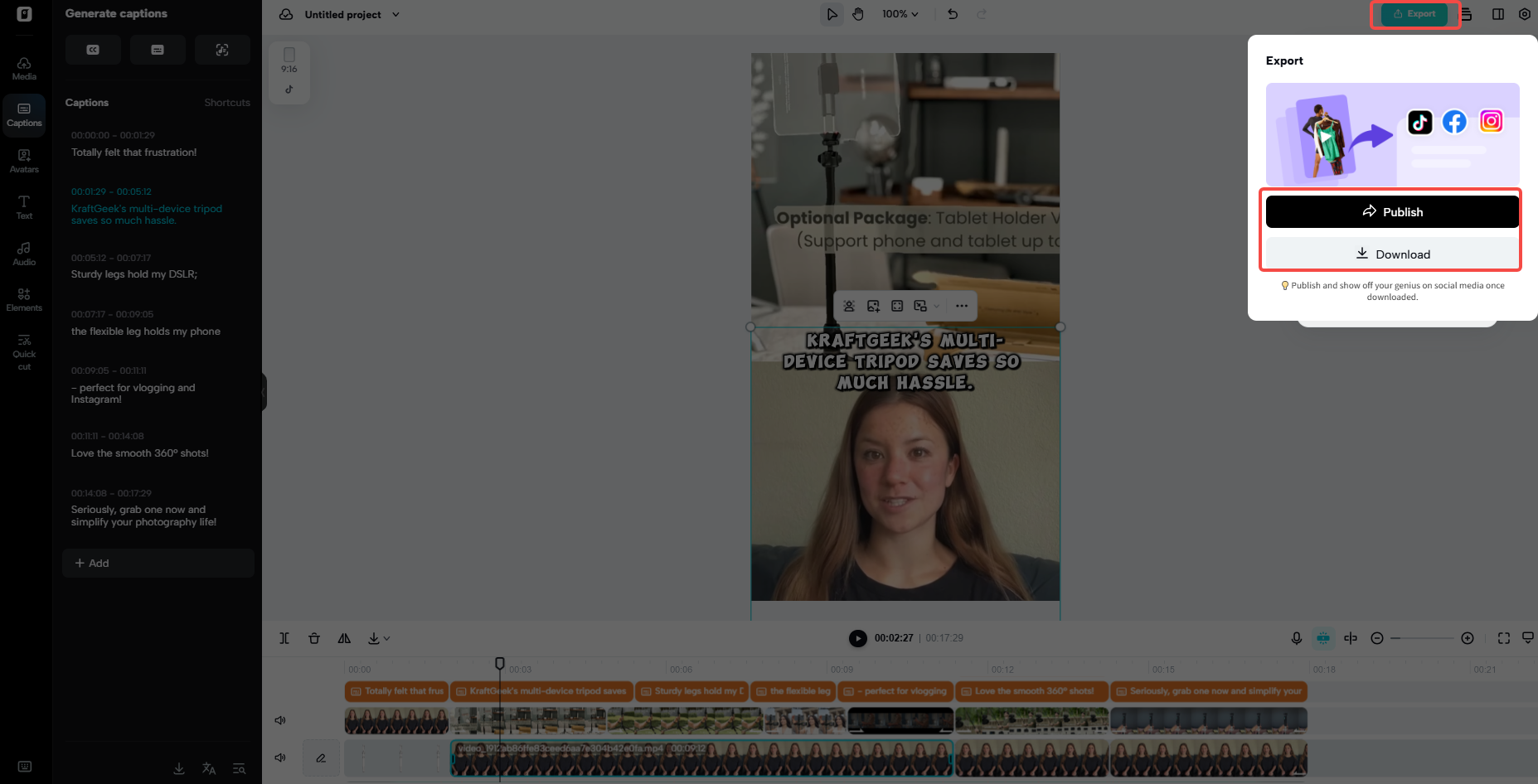 I-export o i-publish ang iyong Instagram ad