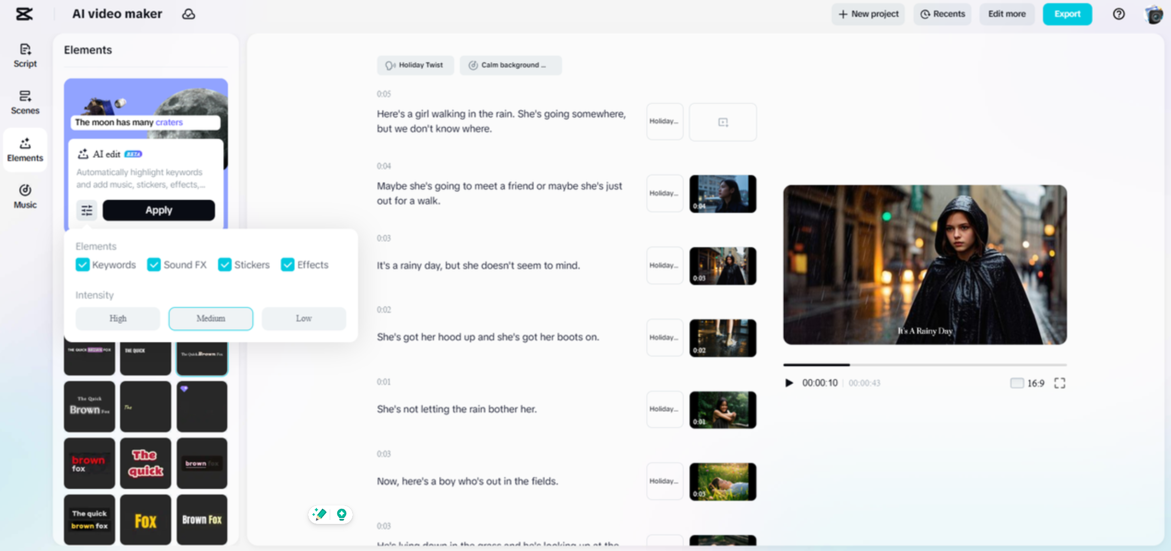 Interface of CapCut Web's AI video maker - the best tool to convert text to video 