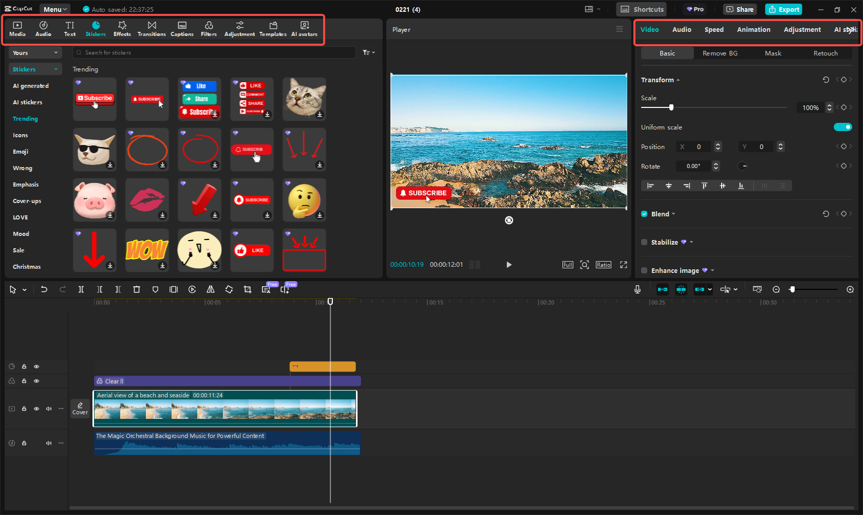 Bearbeiten des YouTube-Videos in CapCut
