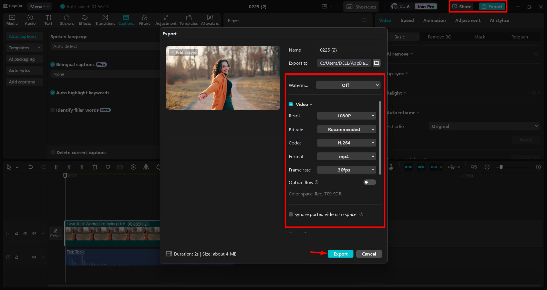 Exporting a video from the CapCut desktop video editor