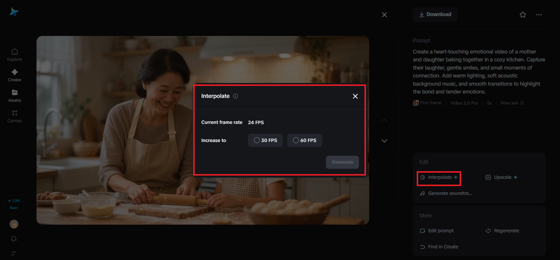 Interpolate feature in Dreamina