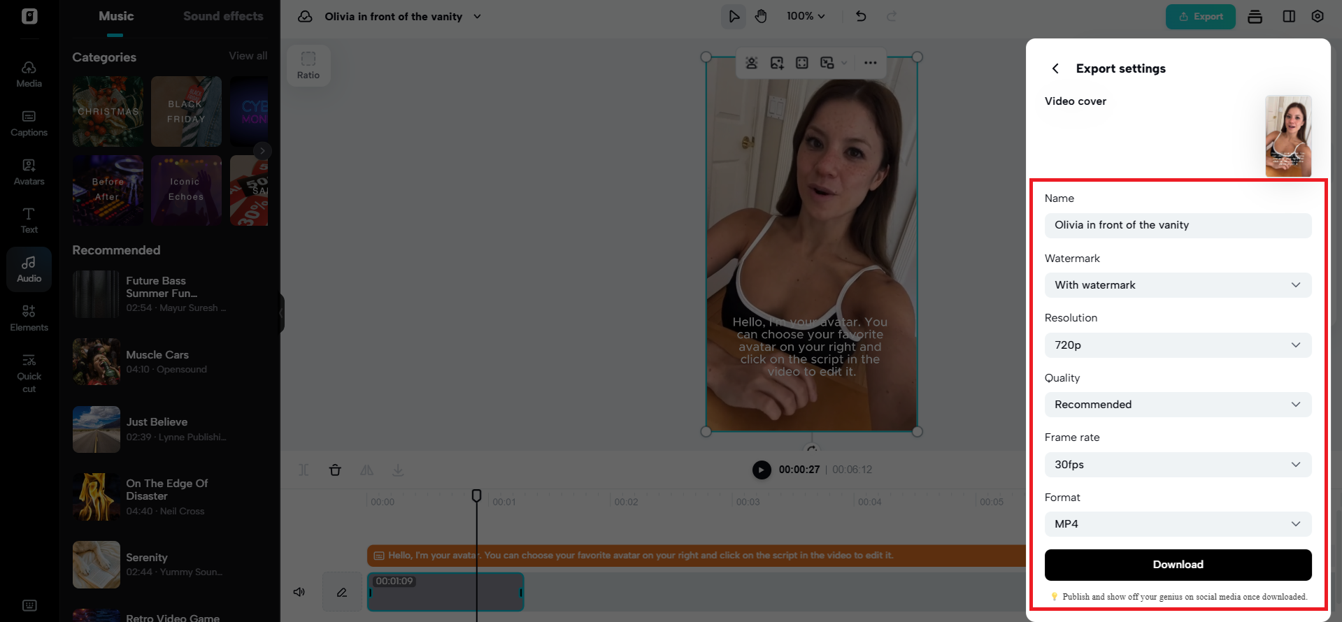 Export your AI avatar video