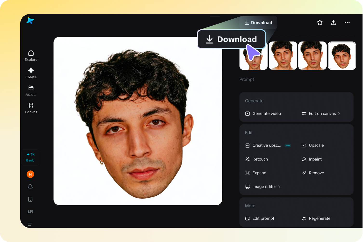 Preview and export the face cutout photo from Dreamina