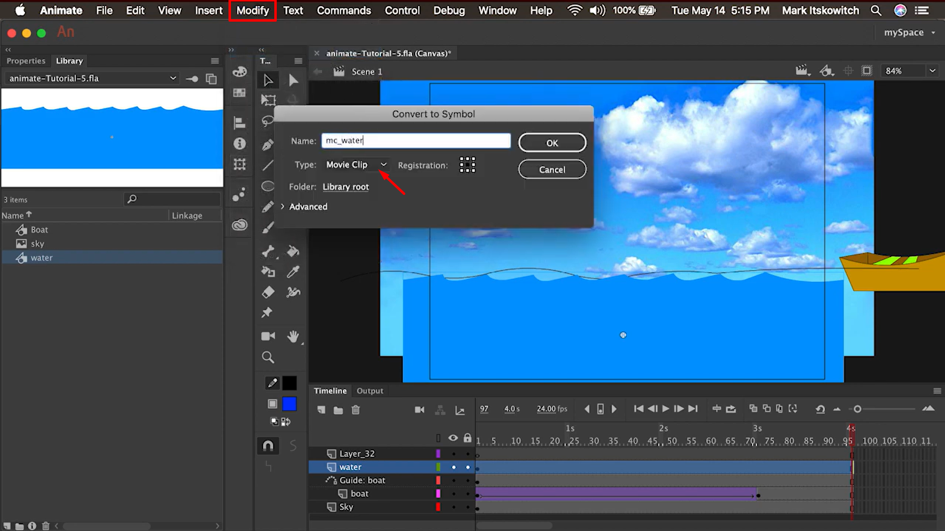 Creating a symbol for animation in Adobe Animate