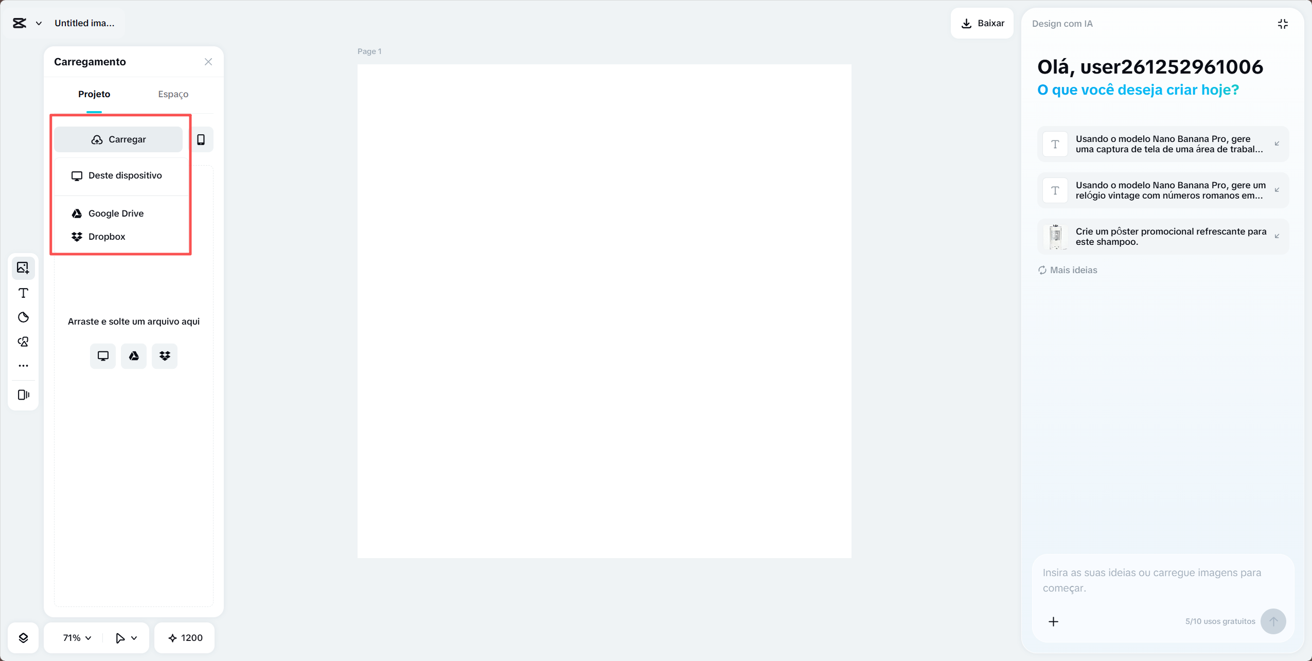 Upload the image from your computer, Cloud, Google Drive, or Dropbox