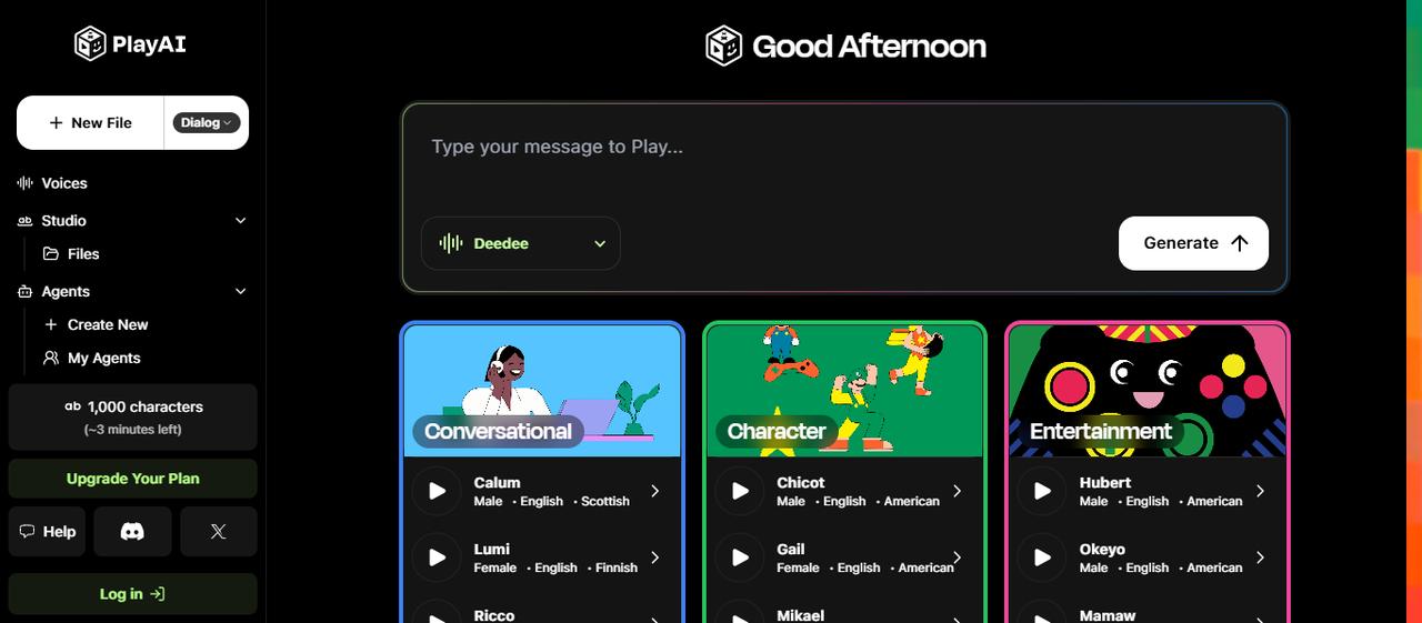 Interface de Play AI