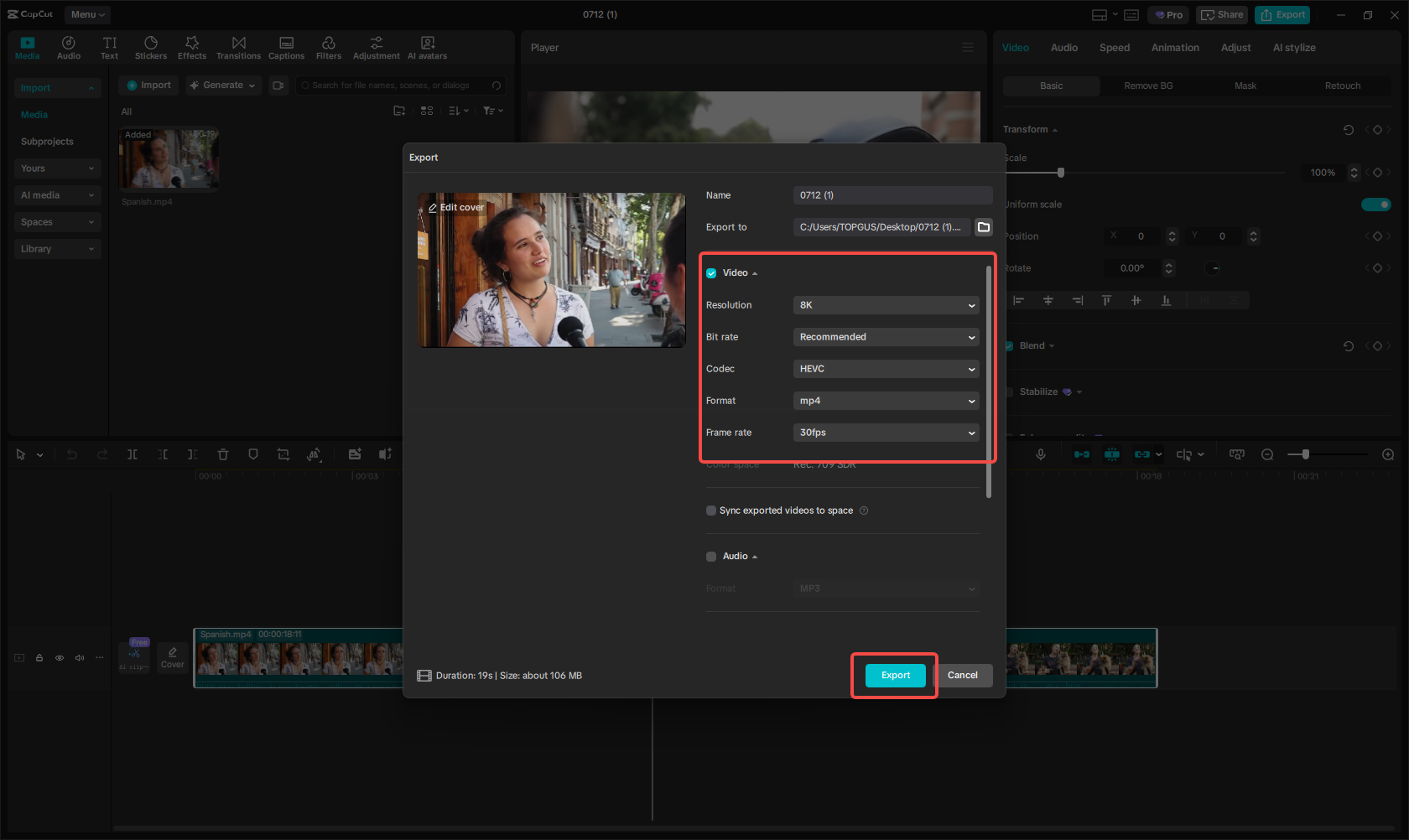 Export translated video
